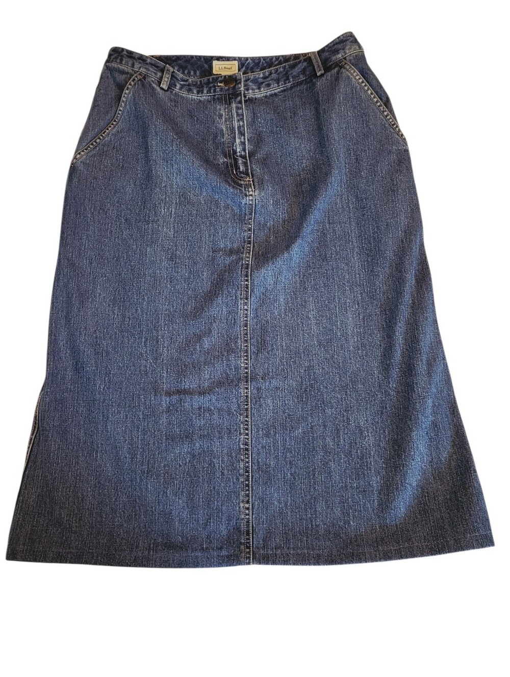 Vintage 90s LL Bean denim A-Line Midi 100% Cotton skirt Size M